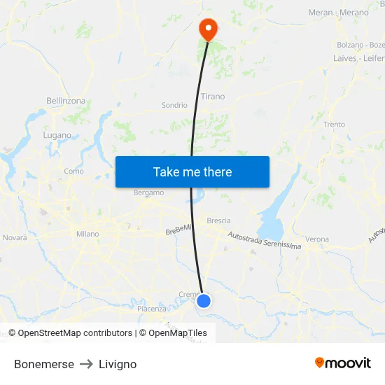 Bonemerse to Livigno map