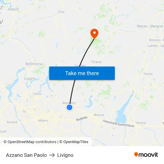 Azzano San Paolo to Livigno map