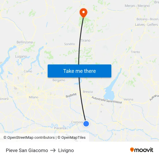 Pieve San Giacomo to Livigno map