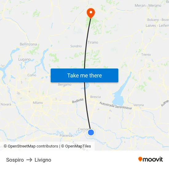 Sospiro to Livigno map