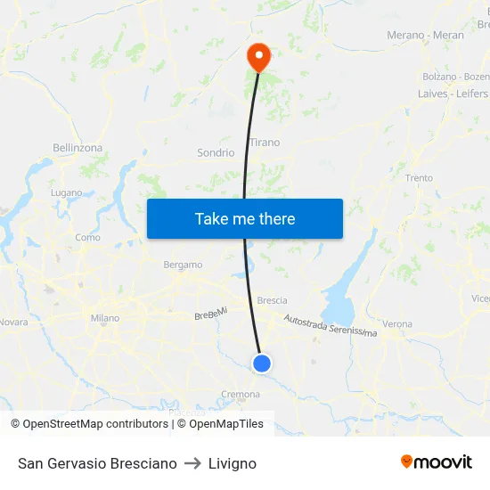 San Gervasio Bresciano to Livigno map