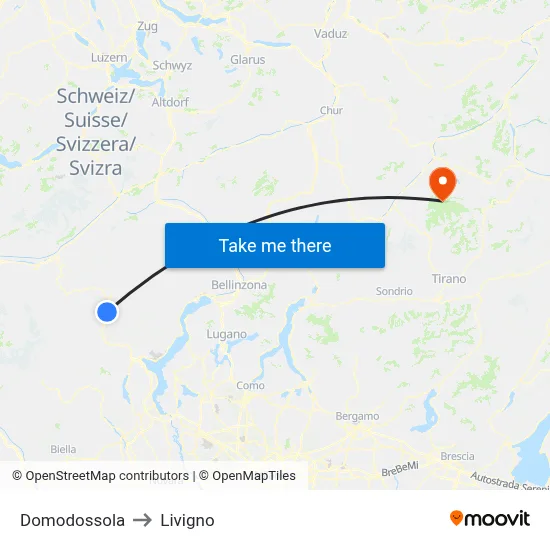 Domodossola to Livigno map