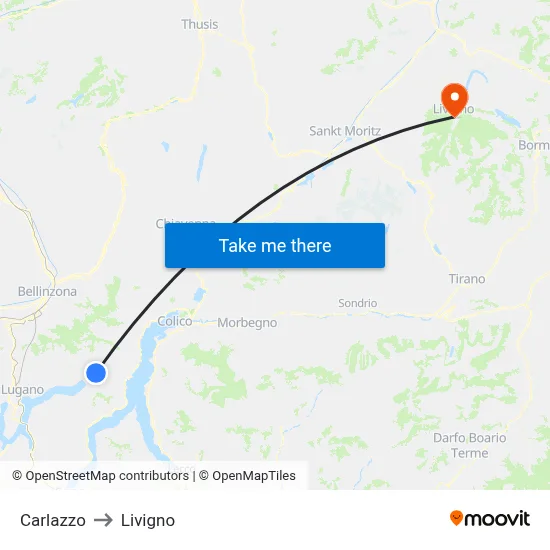 Carlazzo to Livigno map