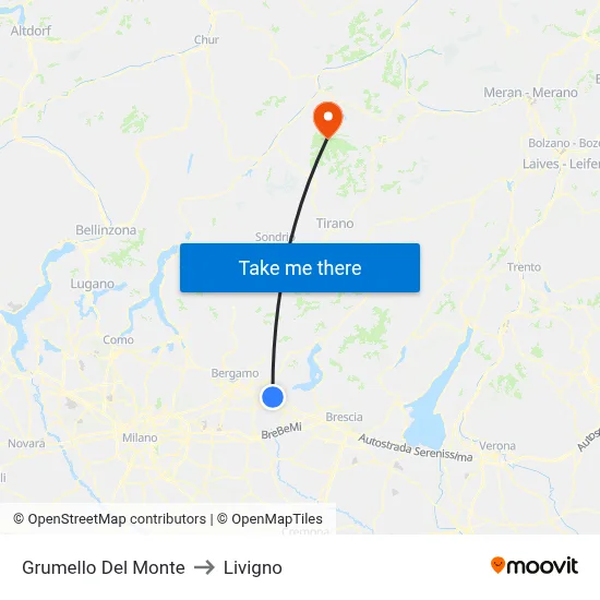 Grumello Del Monte to Livigno map