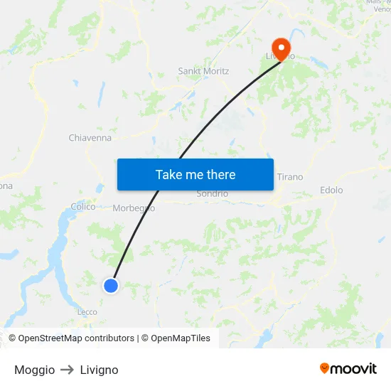 Moggio to Livigno map