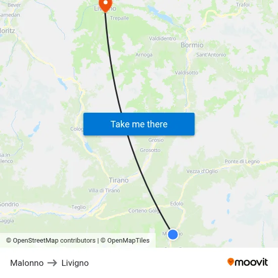 Malonno to Livigno map