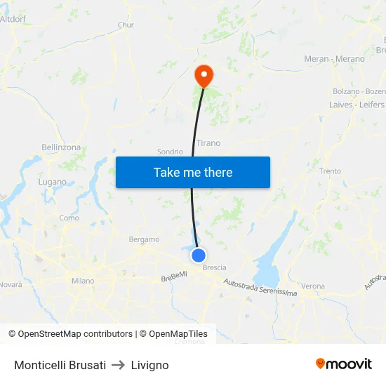 Monticelli Brusati to Livigno map
