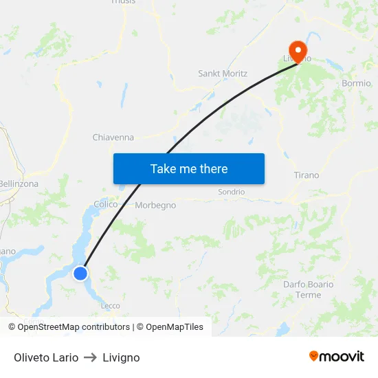 Oliveto Lario to Livigno map