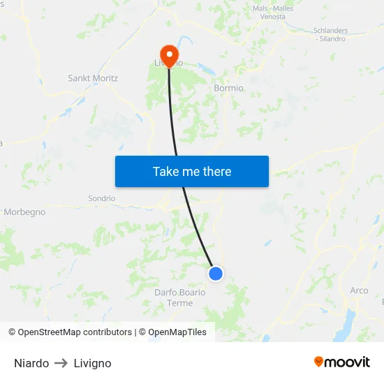 Niardo to Livigno map