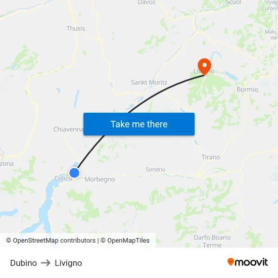 Dubino to Livigno map