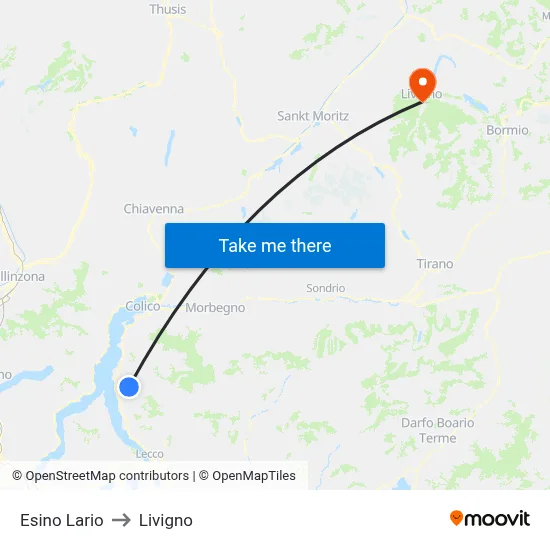 Esino Lario to Livigno map