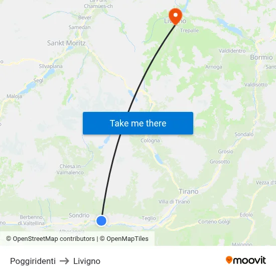 Poggiridenti to Livigno map