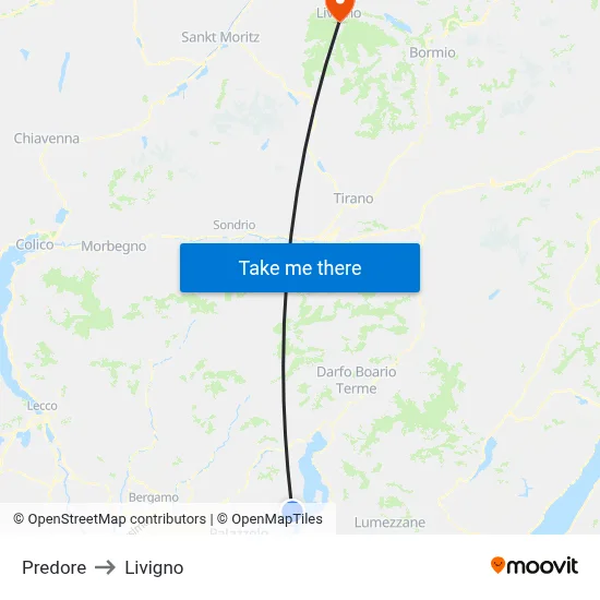 Predore to Livigno map
