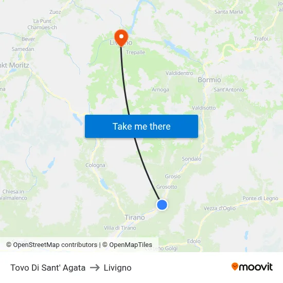 Tovo Di Sant' Agata to Livigno map
