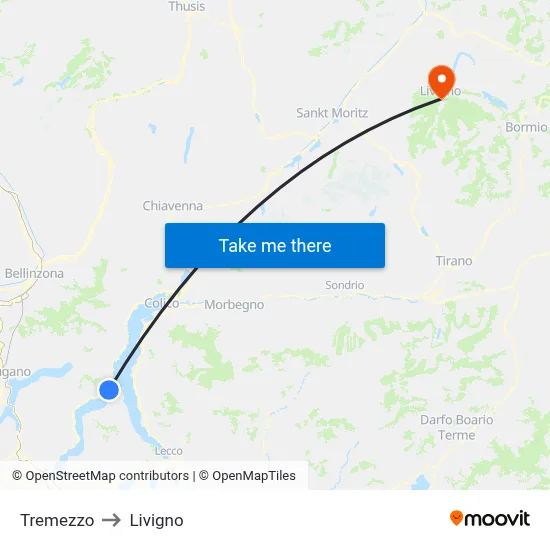 Tremezzo to Livigno map