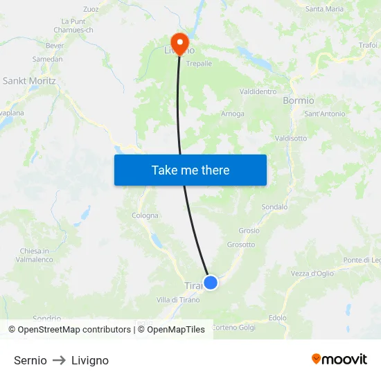 Sernio to Livigno map