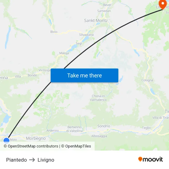 Piantedo to Livigno map