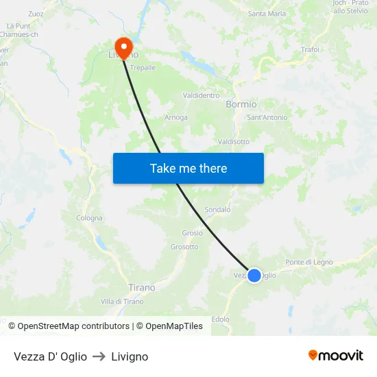 Vezza D' Oglio to Livigno map