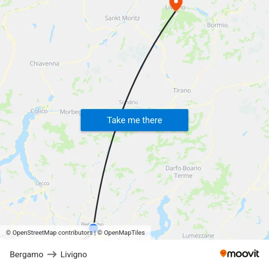 Bergamo to Livigno map