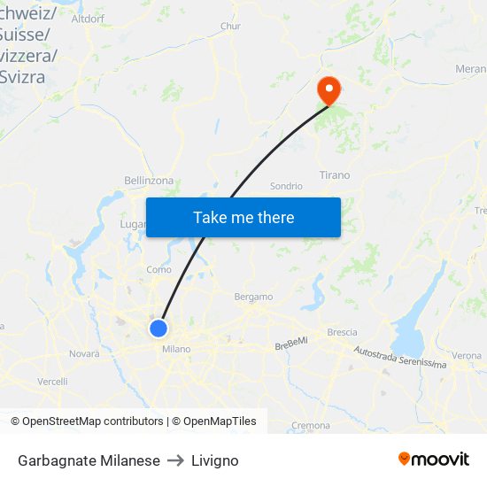 Garbagnate Milanese to Livigno map