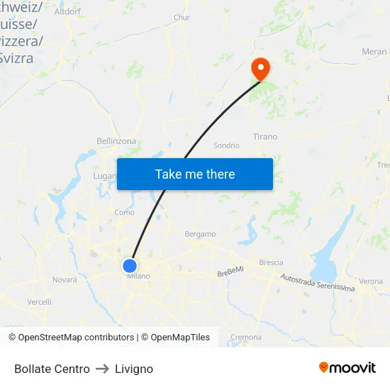 Bollate Centro to Livigno map