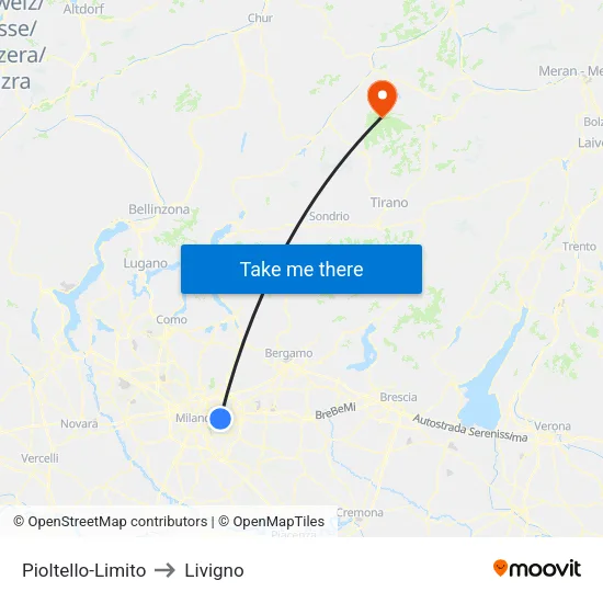 Pioltello-Limito to Livigno map