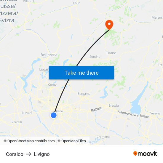 Corsico to Livigno map