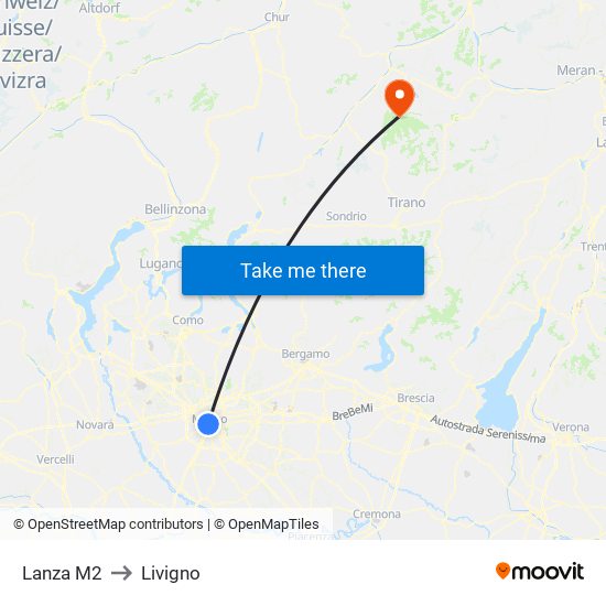 Lanza M2 to Livigno map