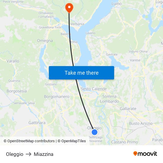 Oleggio to Miazzina map