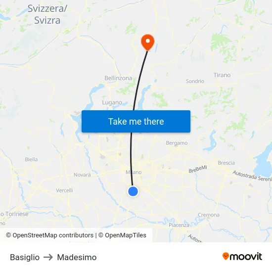 Basiglio to Madesimo map