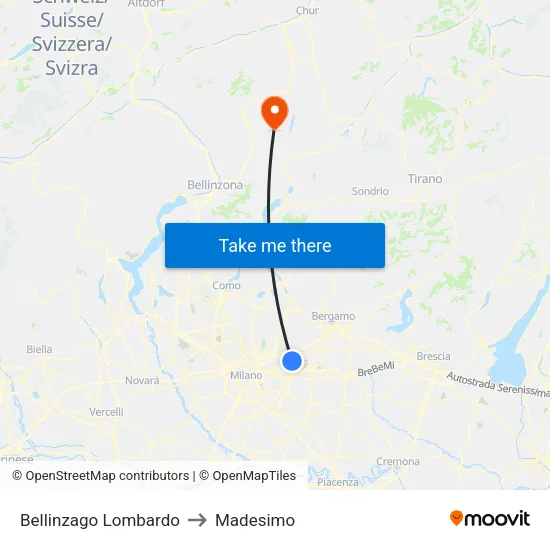 Bellinzago Lombardo to Madesimo map