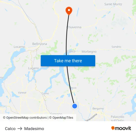 Calco to Madesimo map