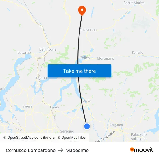 Cernusco Lombardone to Madesimo map