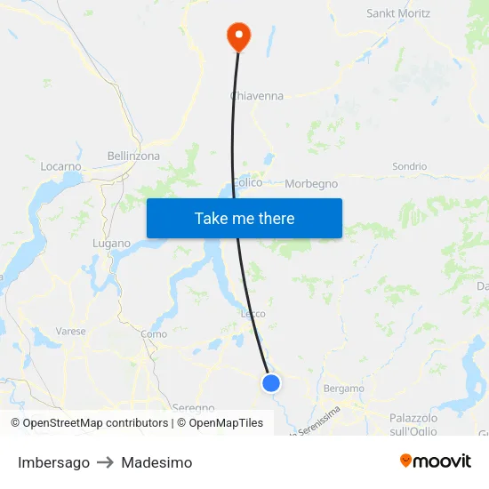 Imbersago to Madesimo map