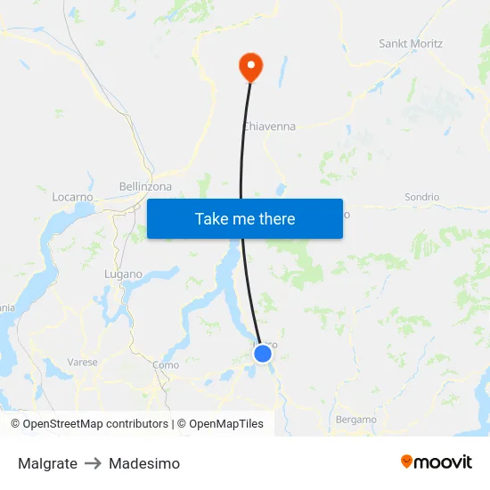Malgrate to Madesimo map