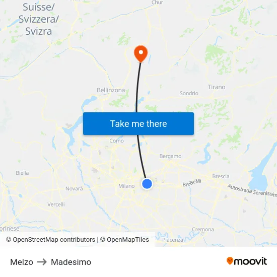 Melzo to Madesimo map