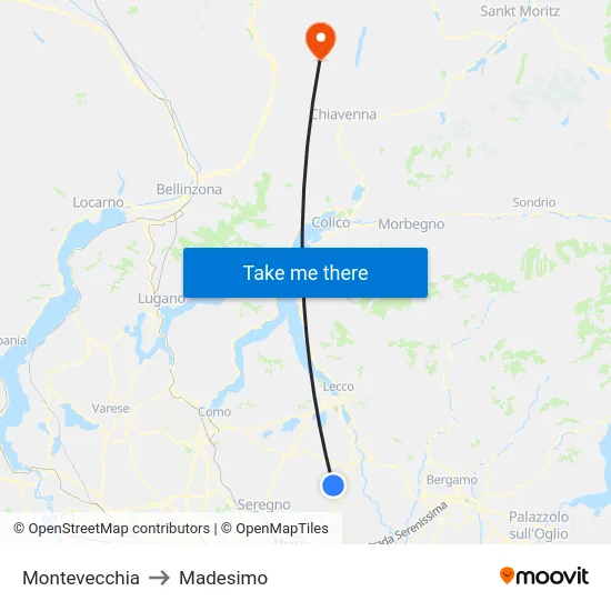 Montevecchia to Madesimo map