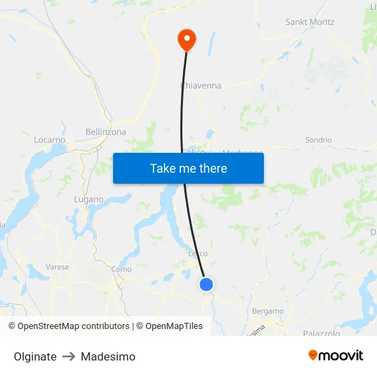 Olginate to Madesimo map