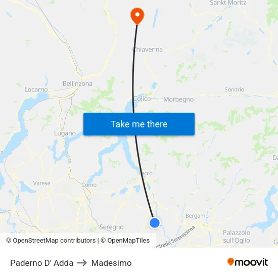 Paderno D'Adda to Madesimo map