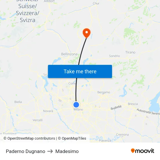 Paderno Dugnano to Madesimo map