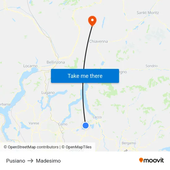 Pusiano to Madesimo map
