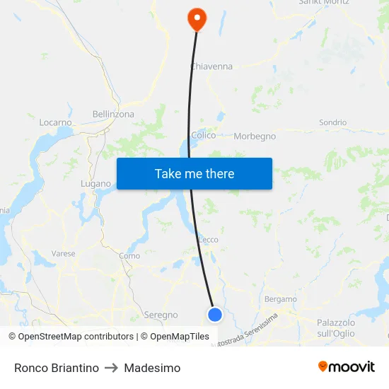 Ronco Briantino to Madesimo map