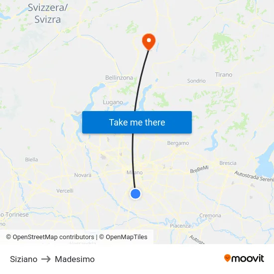 Siziano to Madesimo map