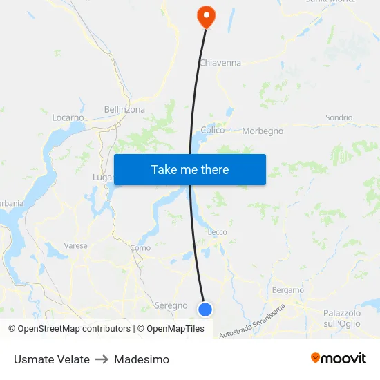 Usmate Velate to Madesimo map