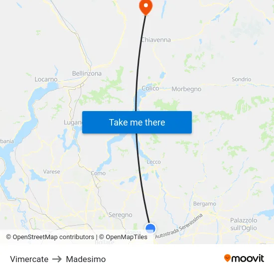 Vimercate to Madesimo map