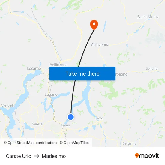 Carate Urio to Madesimo map