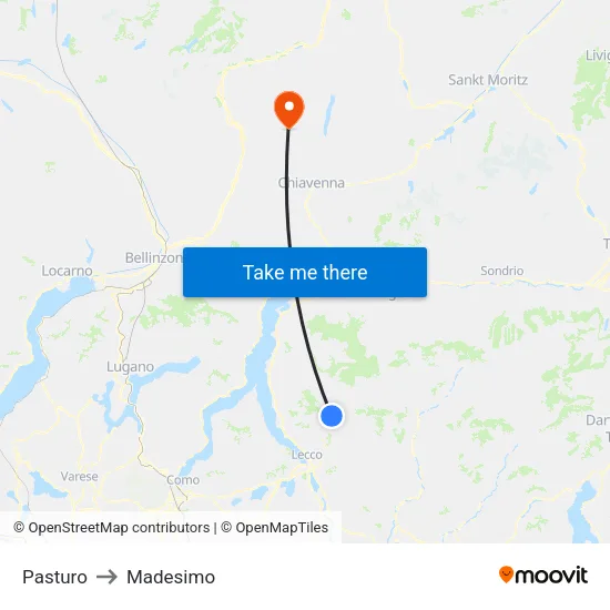 Pasturo to Madesimo map