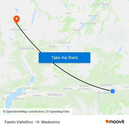 Faedo Valtellino to Madesimo map