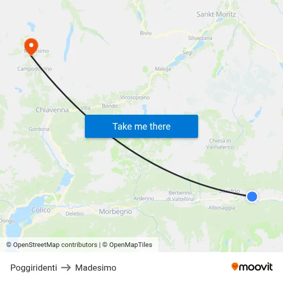 Poggiridenti to Madesimo map