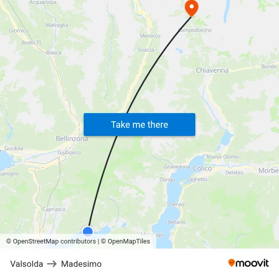 Valsolda to Madesimo map